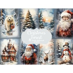 Christmas Forest Junk Journal Pages | Xmas Scrapbook
