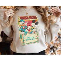 Donald Duck Huey Dewey And Louie Snowman Christmas Sweatshirt, Disney Ducktales Mickey's Very Merry Xmas Party Tee, Disn
