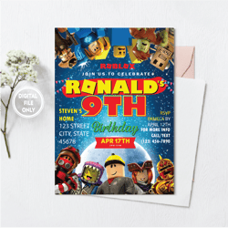 personalized file roblox invite roblox birthday invitation roblox party invitation roblox invitation printable birthday