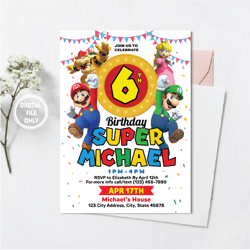 personalized file mario birthday invitation | super mario birthday invitation | mario invitation | digital kids party in
