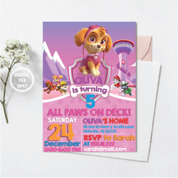 personalized file paw-ty patrol invitation | kids birthday invitation printable, paw birthday invitation girl | invite i