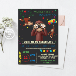 personalized file curious george birthday invitation | curious george party invite | curious george evite | instant down