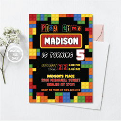 personalized file building blocks birthday invitation | building brick birthday invite, kids birthday invitation | insta