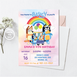 personalized file bluey birthday invitation bluey and bingo birthday invitation digital invitation printable invitation