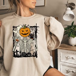 pumpkin skeleton halloween sweatshirt, pumpkin face shirt, happy halloween t-shirt, halloween gifts, skeleton shirt, hal