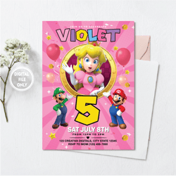 personalized file princess peach birthday invitation | mario princess invitation | super princess invitation for girls |