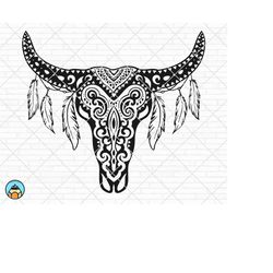 cow skull mandala svg, cow svg, mandala svg, bull skull floral svg, boho svg, flowers cow, western svg cricut, silhouett