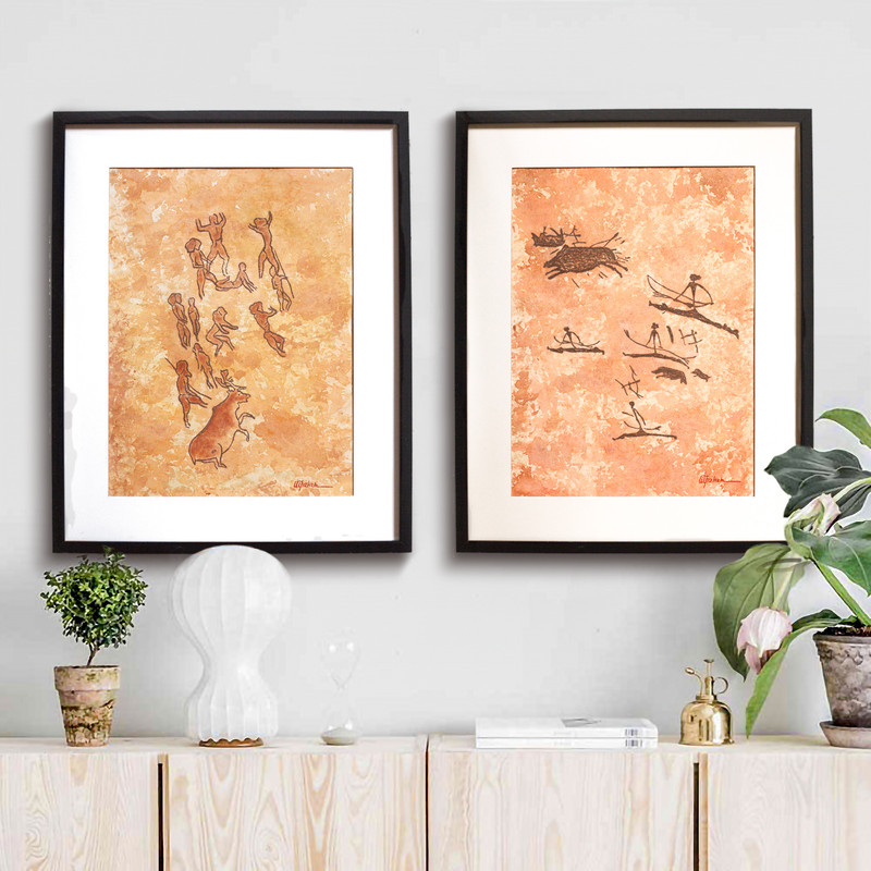 Drawing-of-a-prehistoric-hunters-is-a-modern-abstract-watercolor-drawing-on-paper-Painting-for-interior-as-a-gift-deer-hunting-by-prehistoric-man.jpg
