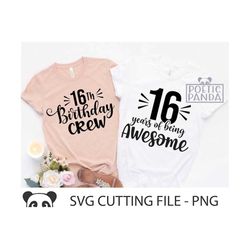 16 years being awesome svg, 16th birthday crew svg, 16th birthday gift svg, 16th birthday matching shirts svg, sweet six
