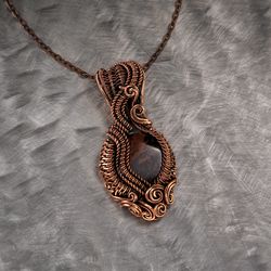 wire wrapped copper pendant this natural red obsidian unique gemstone necklace powerful positive energy copper jewelry