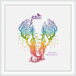 Cross stitch pattern Tree Elephant silhouette rainbow monochrome animal abstract colorful counted crossstitch patterns