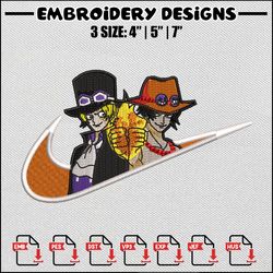 ace x sabo embroidery design, one piece embroidery, nike design, anime embroidery, embroidery shirt, digital download