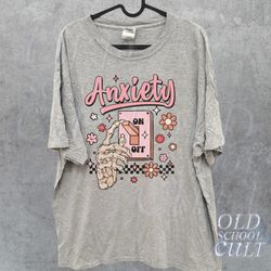anxiety on vintage graphic t shirt, retro skeleton unisex shirt, mental health 90s tee, skull y2k shirt, cute skellie sh