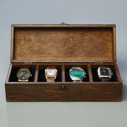Custom Wooden Watch Box with Lid: Personalized Organizer for 4-10 Watches - Engraved Display Case - Anniversary Day Gift