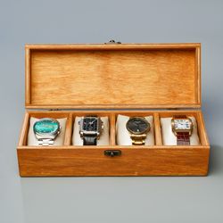 Handcrafted Watch & Jewelry Box: Engraved Display Case with Cushions - Modern Gift for Father, Husband, Boyfriend