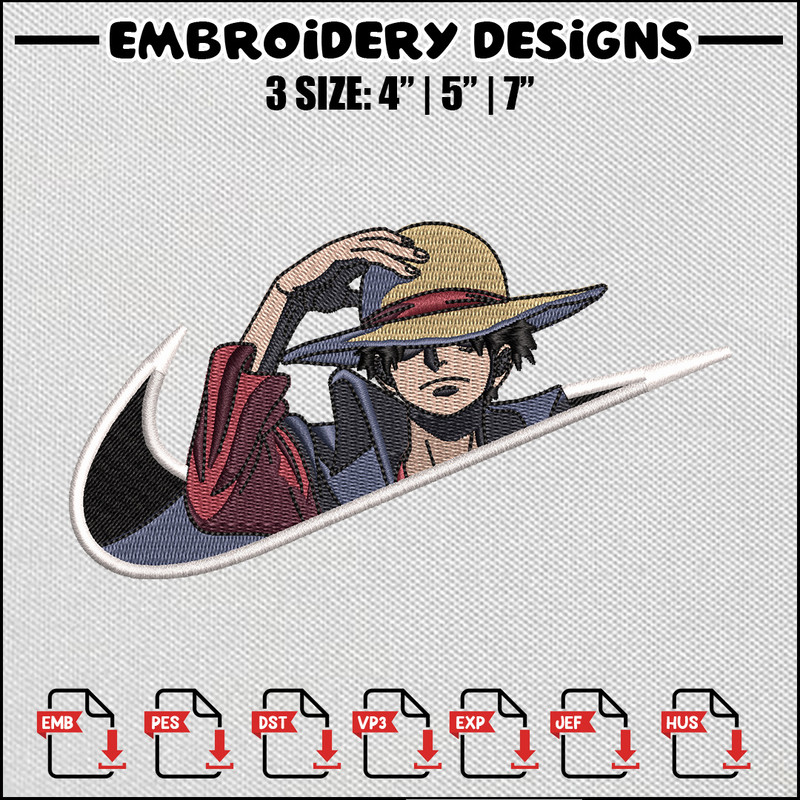 Luffy man nike embroidery design