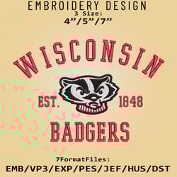 wisconsin badgers embroidery design, ncaa logo embroidery files, ncaa wisconsin badgers, machine embroidery pattern