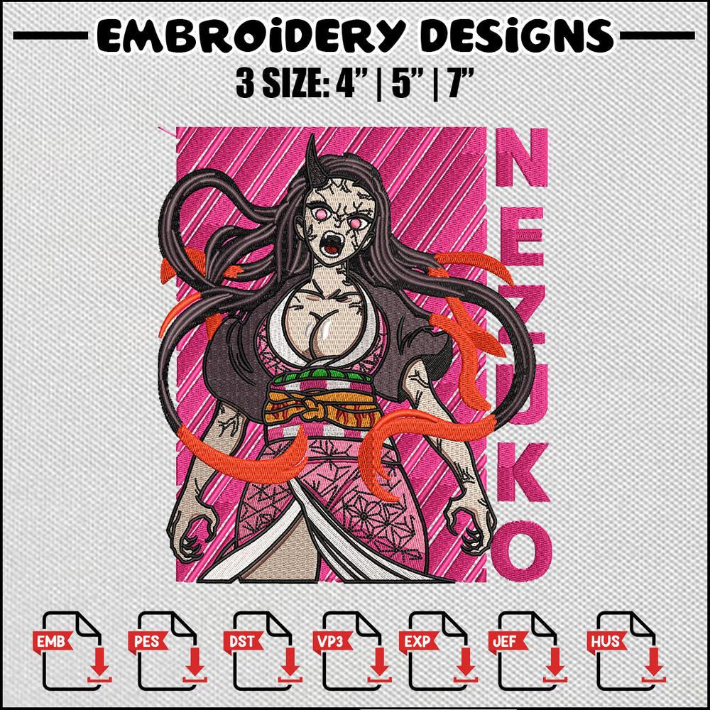 Demon nezuko embroidery design