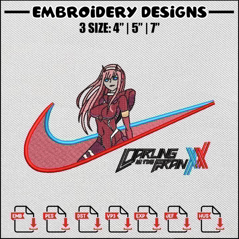 Zero two nike embroidery design