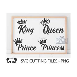 king queen prince princess svg png pdf, princess tiara svg, queen with crown cricut cut file, king and queen shirt decal