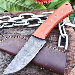 handmade damascus steel blade custom outdoor wood usa full tang knife edc sheath