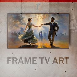 samsung frame tv art digital download, frame tv art impressionism, happy young people, dancing, park alley, 19th-century