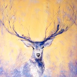 deer painting "silver deer" original oil painting on canvas, modern animal original art by "walperion paintings"