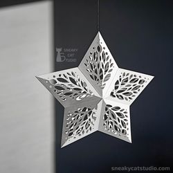5-pointed star with pattern - 3d papercraft template digital pattern for printing and cutting (pdf, svg, dxf*)