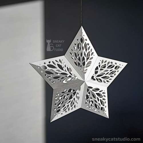5-pointed star with pattern - 3D Papercraft template Digital pattern for printing and cutting (pdf, svg, dxf*)