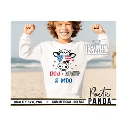 red white and moo svg png, red white blue svg, cow face svg, 4th of july svg, kids shirt svg, usa svg, patriotic svg, am