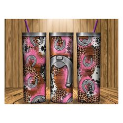 western horseshoe glitter 20oz skinny tumbler png, western horseshoe tumbler png, turquoise tumbler png, leopard horsesh