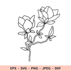 Magnolia Svg Flower Svg Outline File for Cricut Floral bouquet dxf Line Sublimation for laser cut Branch Png