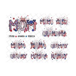 bundle personalized mom with kids names png, 4th of july mama png, stars and stripes, 4th of july grandma, independence