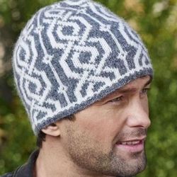men's hat hand knitted fair isle scandinavian skull cap merino wool norwegian beanie with celtic ornament christmas gift