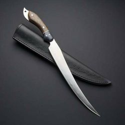 CUSTOM HANDMADE D2-TOOL STEEL FIXED BLADE FILLET KNIFE WITH WOOD HANDLE