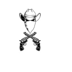 skull cowboy svg, crossed pistols svg. crossed guns svg. vector cut file for cricut, silhouette, pdf png eps dxf, decal,