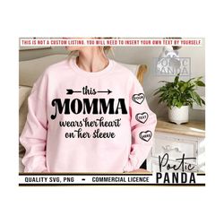 this momma wears her heart on her sleeve svg png, mothers day svg, mom svg, momma svg, mama svg, momma png, momma shirt