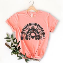 teacher life rainbow shirt, teacher pencils rainbow shirt, personalized teacher shirt, teacher gift, teacher life shirt,