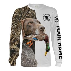 duck hunting with dog german shorthaired pointer custom name 3d all over print shirt, hoodie personalized hunting gifts