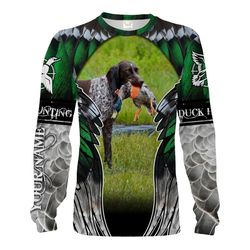 duck hunting with dog gsp duck feather camo custom name full printing shirts, hoodie chipteeamz fsd1879