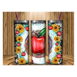 teacher tumbler sublimation png, sunflower apple tumbler png, 20oz skinny tumbler png, apple tumbler png,teacher's day t