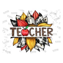 teacher sunflower glitter png, western sunflower teacher png sublimation design, leopard sunflowers love teacher png, co