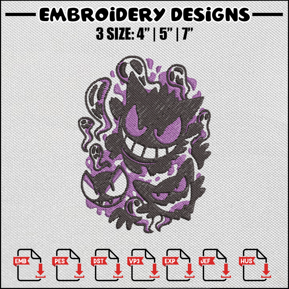 Gengar evolution embroidery design