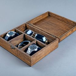 Personalized watch and glasses box Mens womens wooden jewelry box Engraved watch case organizer holder Treasure storage