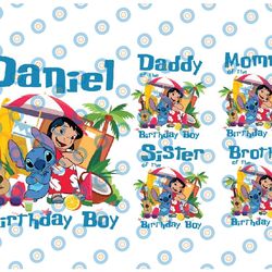 personalized name and age lilo and stitch png, family birthday stitch png, lilo and stitch family boy girl png,  digital