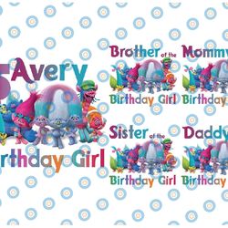 custom name age birthday girl/boy png, trolls clipart, trolls digital png, trolls birthday family matching party png, di