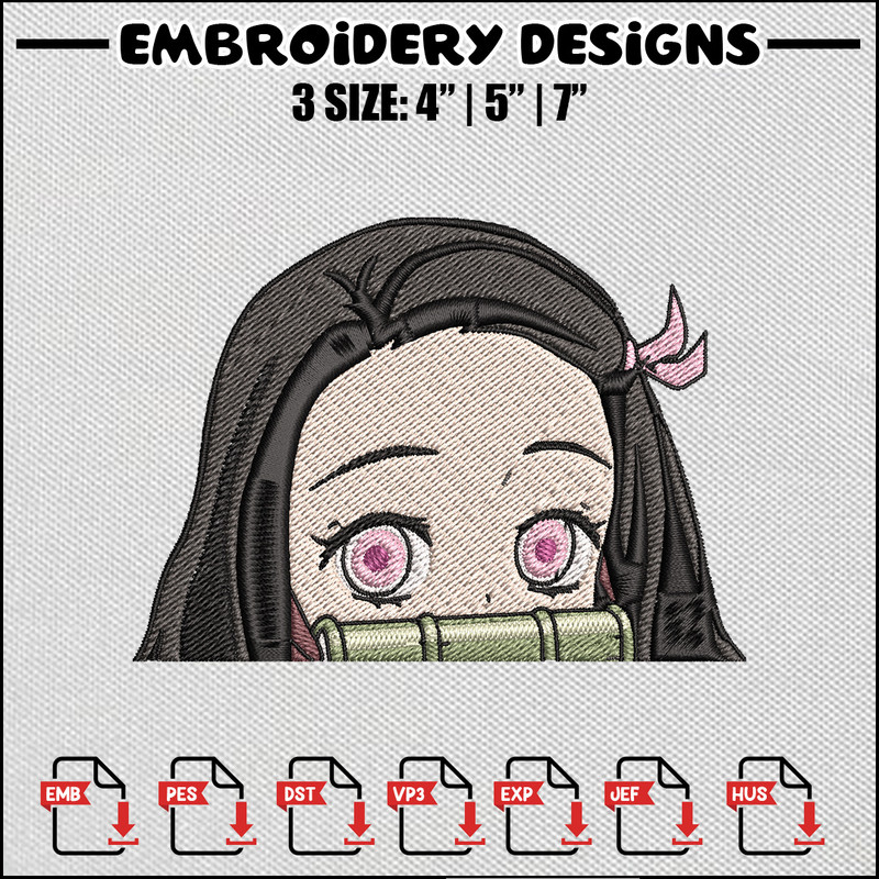 Nezuko face embroidery design