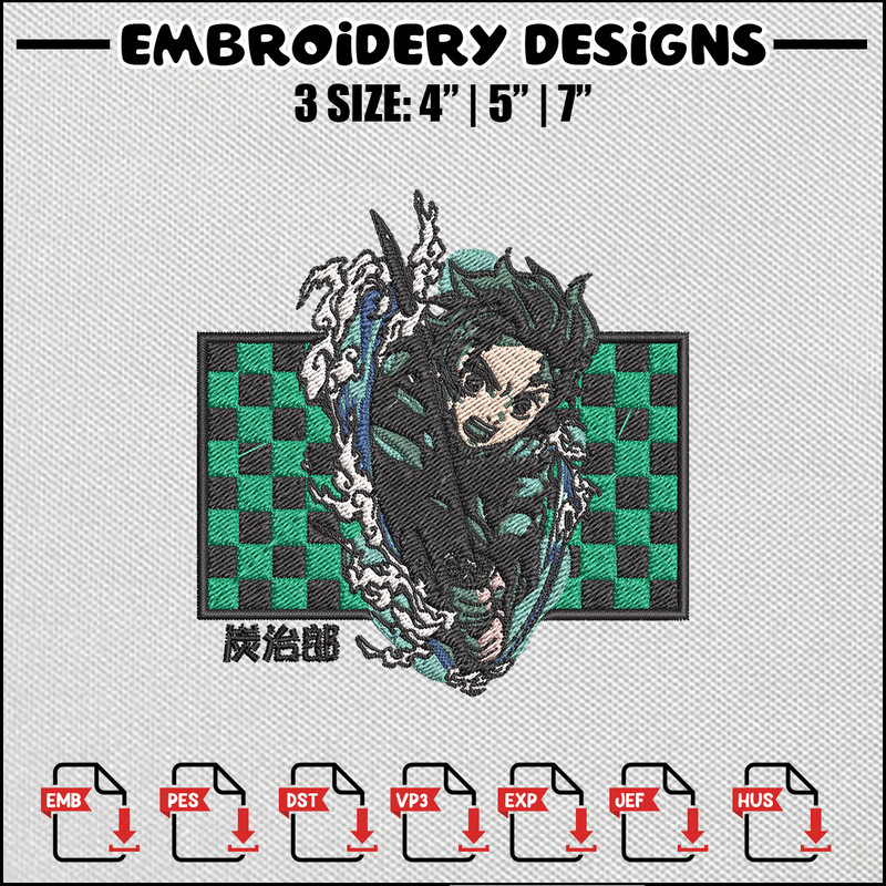 Tanjiro green embroidery design
