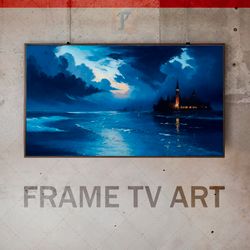 Samsung Frame TV Art Digital Download, Frame TV Art Abstract seascape, Frame TV rich blue tones, nightfall, moonlight