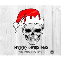 Skull Santa hat svg file,Skull svg file Skull with hat svg,Merry Christmas Skull file,Clipart,Skull Cut file,Skeleton Sv
